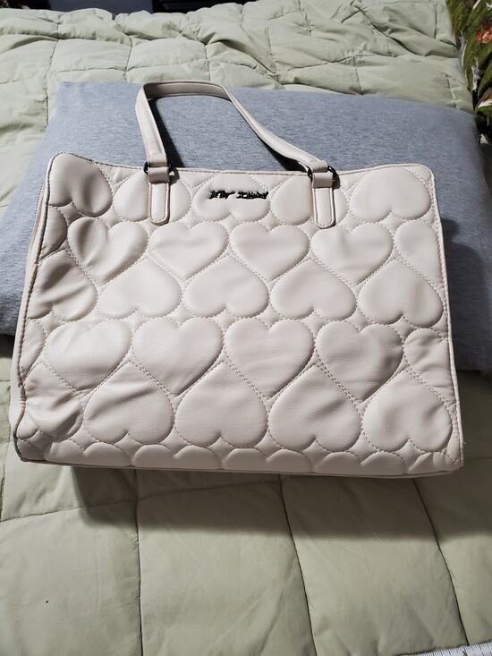 Betsey Johnson Handbags - Betsey Johnson Heart Quilted Tote Bag Cream Faux Leather